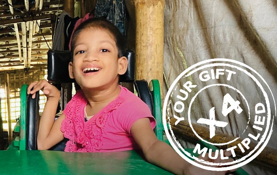 In the refugee camps of Cox's Bazar, Bangladesh, Harisa receives rehabilitation and ongoing treatment for cerebral palsy.